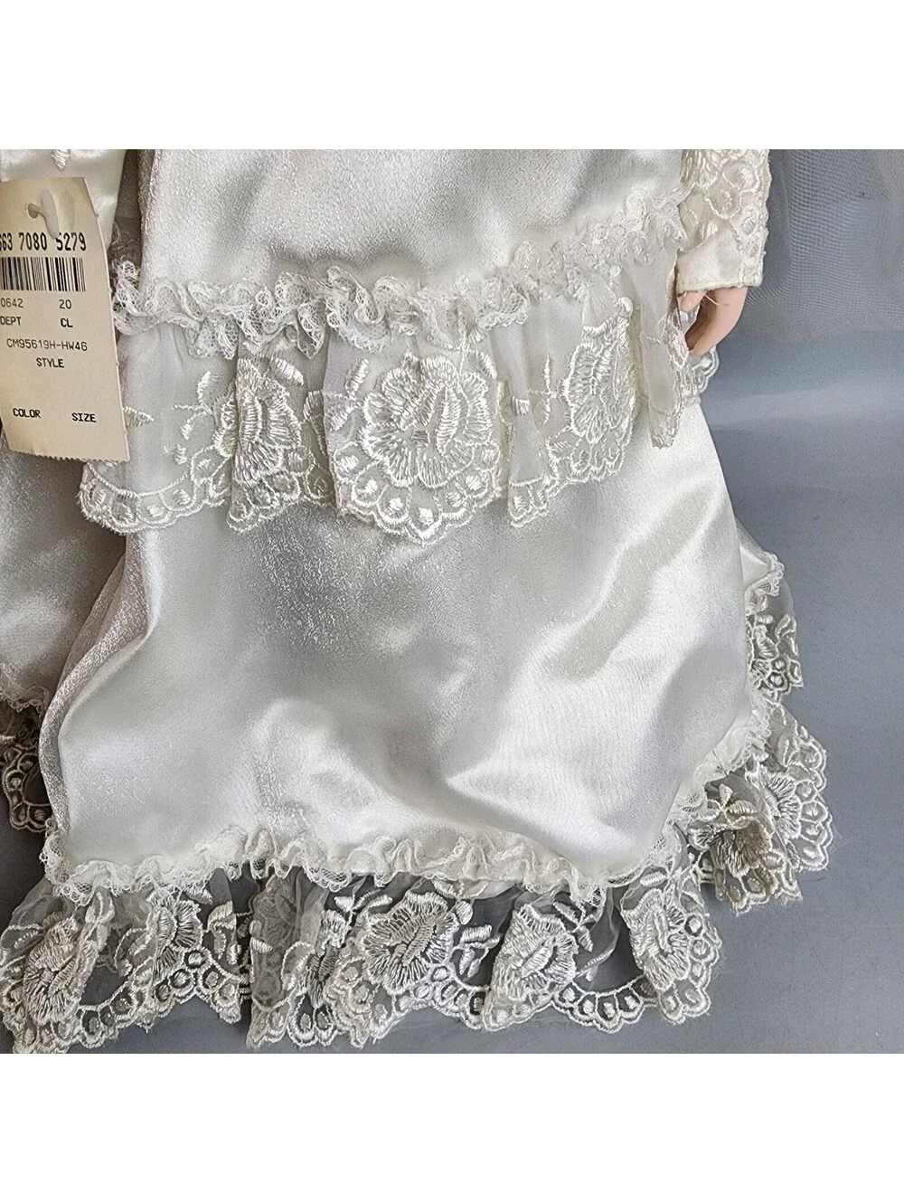 Chatelaine Porcelain Bride Doll Blonde Curly Hair Lace Wedding Dress w/Stand